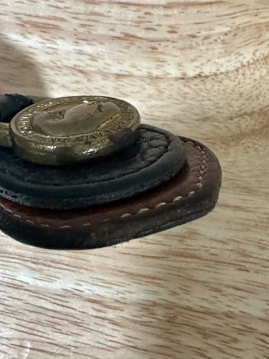 Dooney & Bourke Black and Brown Leather Key Fob with Brass Oval Logo - Picture 4 of 6